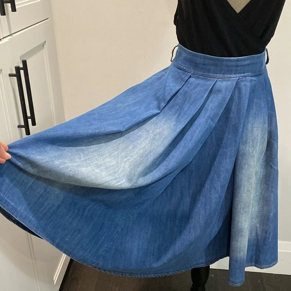 Elegant Blue A-Line Skirt - Picture 6 of 15